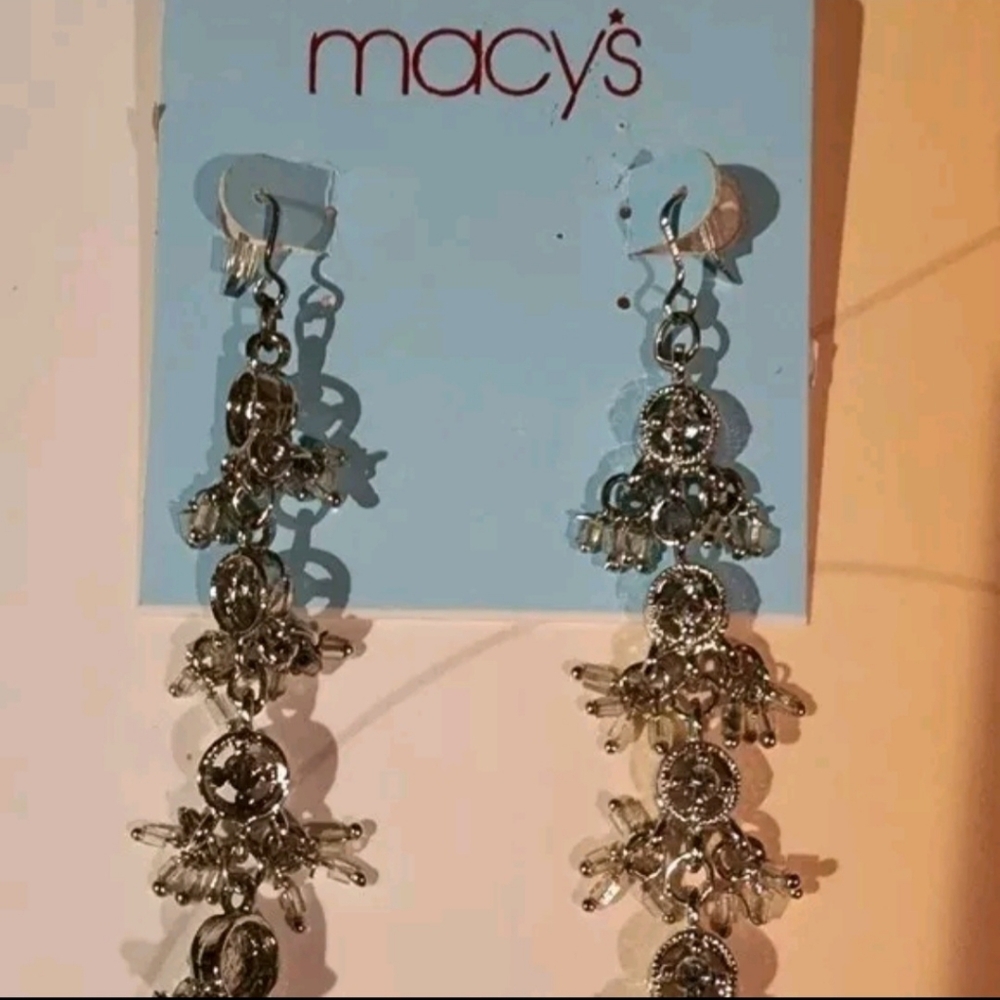 Macy's Silver Dangle Clear Rhinestone Earrings